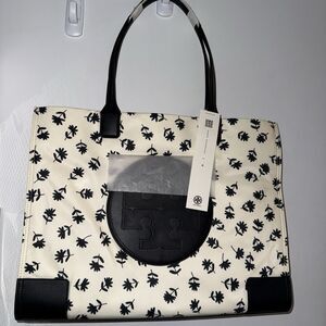 Tory Burch Ella Ivory Daisy Print Nylon Leather Tote Bag NWT